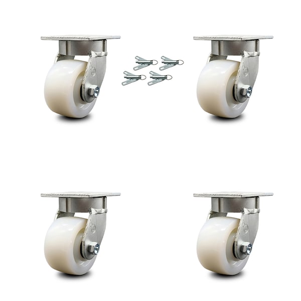 Service Caster 4 Inch Kingpinless Nylon Wheel Swivel Caster Set with Swivel Lock SCC-KP30S420-NYR-BSL-4 - main